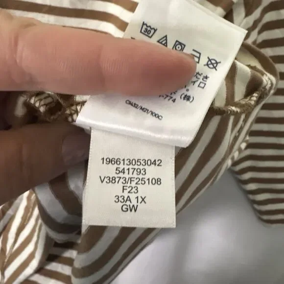 Lands End Polo Shirt Womens Brown White Stripe Long Sleeve Rugby Top 1X Preppy - Picture 7 of 8